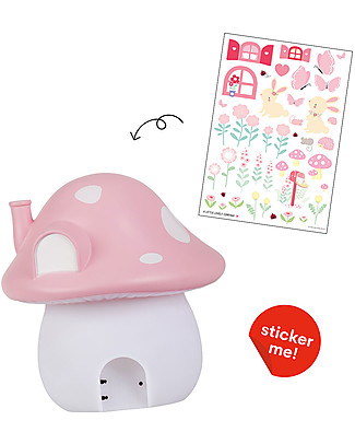 A Little Lovely Company LED Night Light, Mushroom House with Stickers - Pink Nightlights