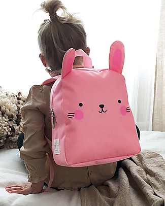 A Little Lovely Company Little Backpack, Bunny, 21 x 26 x 10 cm - Pink Kindergarten Backpacks