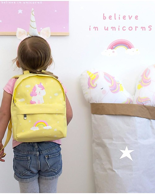 A Little Lovely Company Little Backpack, Unicorn, 30 x 20 x 10 cm - Yellow Backpack