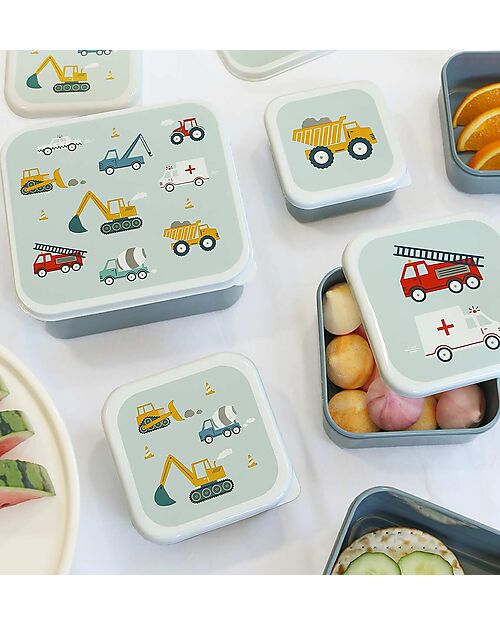 A Little Lovely Company Lunch & Snack Box Set - Vehicles Snack Boxes