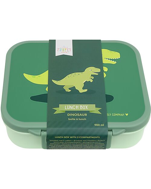 A Little Lovely Company Lunch Box 3 Compartments - Dinosaur - 17 x 5 x 18 cm Food Containers