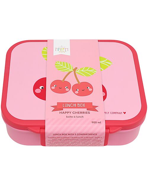 A Little Lovely Company Lunch Box 3 Compartments - Happy Cherries - 17 x 5 x 18 cm Food Containers