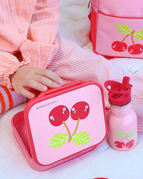 A Little Lovely Company Lunch Box 3 Compartments - Happy Cherries - 17 x 5 x 18 cm Food Containers