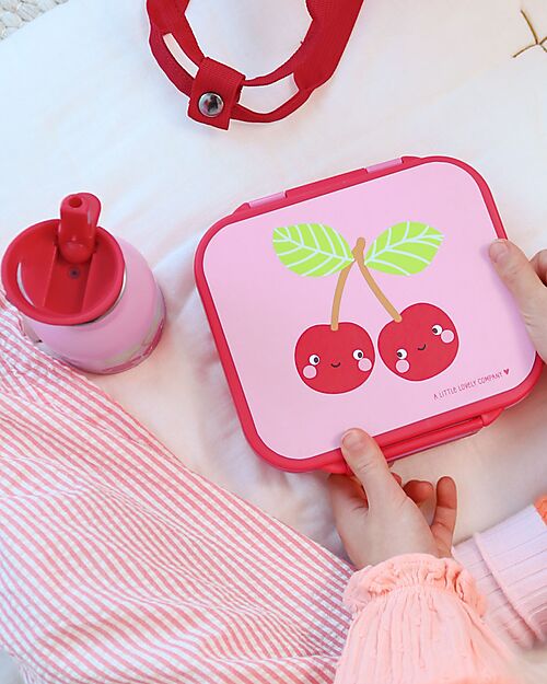 A Little Lovely Company Lunch Box 3 Compartments - Happy Cherries - 17 x 5 x 18 cm Food Containers