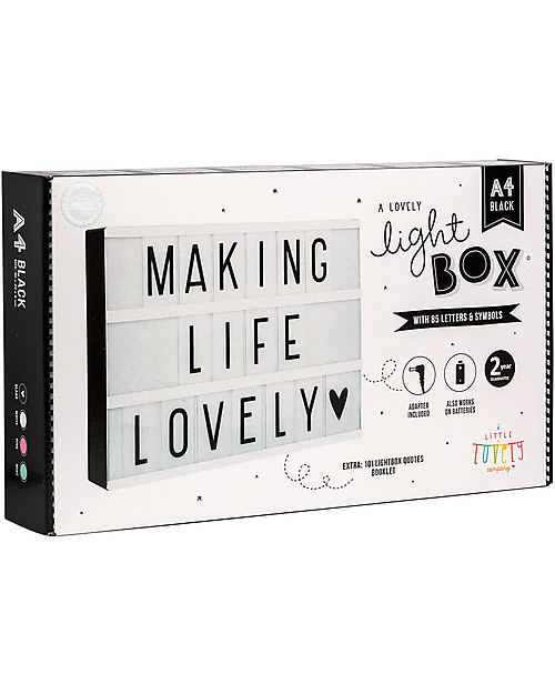 A Little Lovely Company NEW VERSION! Lightbox A4, Black, with Adapter + 85 Letter Bedside Lamps