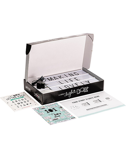 A Little Lovely Company NEW VERSION! Lightbox A4, Black, with Adapter + 85 Letter Bedside Lamps