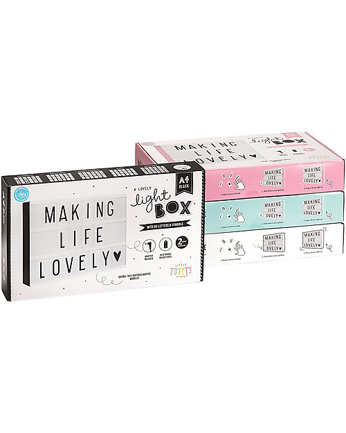 A Little Lovely Company NEW VERSION! Lightbox A4, Black, with Adapter + 85 Letter Bedside Lamps