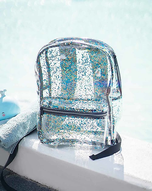 A Little Lovely Company OUTLET Backpack: Glitter - Transparent/Black - Showroom Sample Kindergarten Backpacks