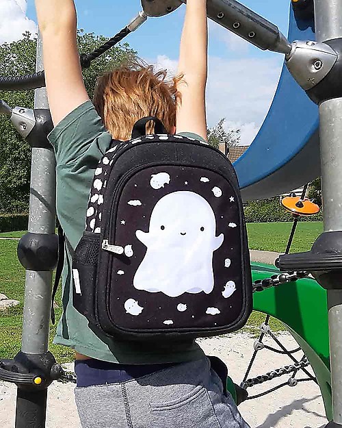 A Little Lovely Company OUTLET Big Backpack, Ghost, 27 x 32 x 15 cm - Black - Showroom Sample Kindergarten Backpacks