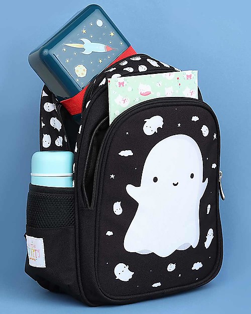 A Little Lovely Company OUTLET Big Backpack, Ghost, 27 x 32 x 15 cm - Black - Showroom Sample Kindergarten Backpacks