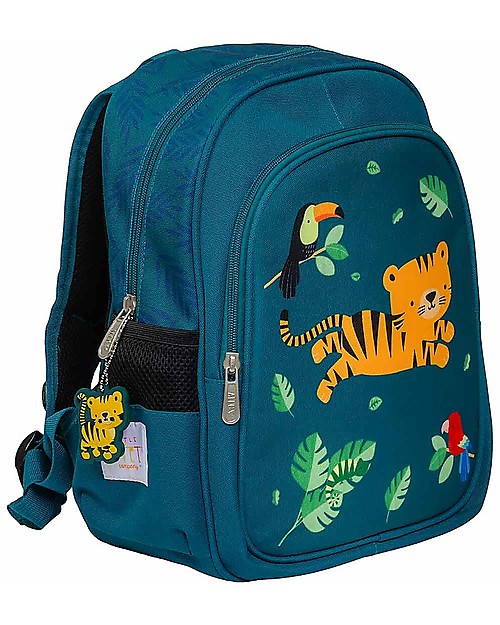 A Little Lovely Company OUTLET Big Backpack, Jungle Tiger, 27 x 32 x 15 cm - Green - Showroom Sample Kindergarten Backpacks