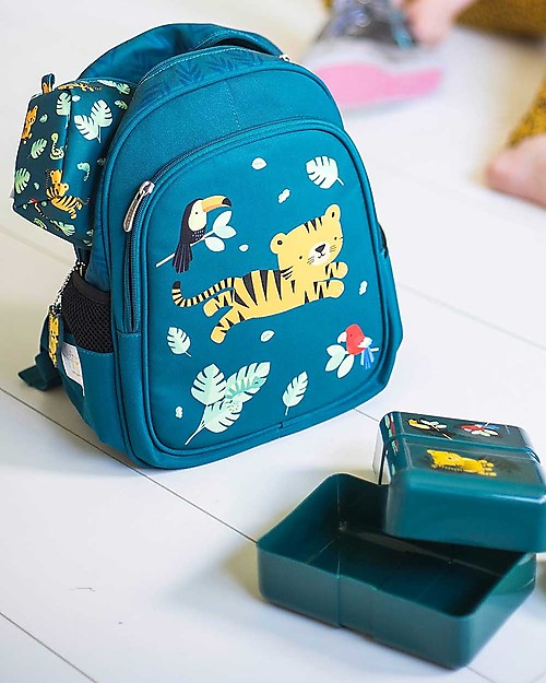 A Little Lovely Company OUTLET Big Backpack, Jungle Tiger, 27 x 32 x 15 cm - Green - Showroom Sample Kindergarten Backpacks