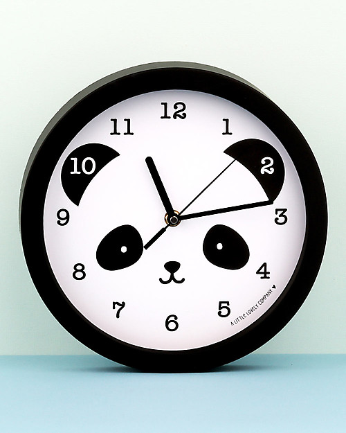 A Little Lovely Company Panda Clock, Black - With numbers! Wall Decorations