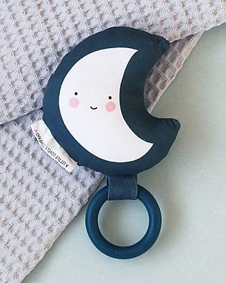 A Little Lovely Company Rattle with Teething Ring - Moon - Cotton Rattles