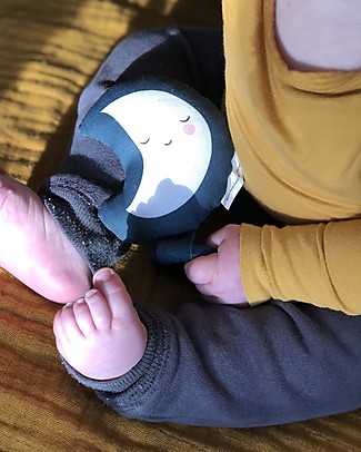 A Little Lovely Company Rattle with Teething Ring - Moon - Cotton Rattles