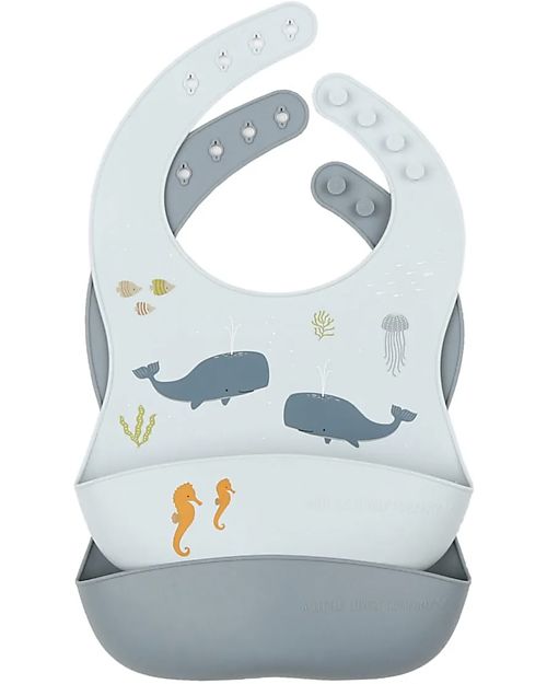 A Little Lovely Company Set of 2 Bibs - Silicone - Ocean Waterproof Bibs