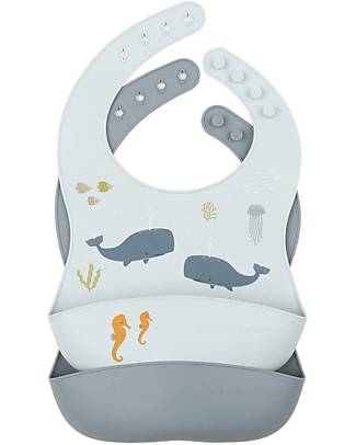 A Little Lovely Company Set of 2 Bibs - Silicone - Ocean Waterproof Bibs