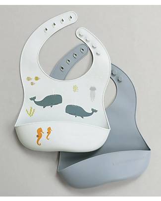 A Little Lovely Company Set of 2 Bibs - Silicone - Ocean Waterproof Bibs