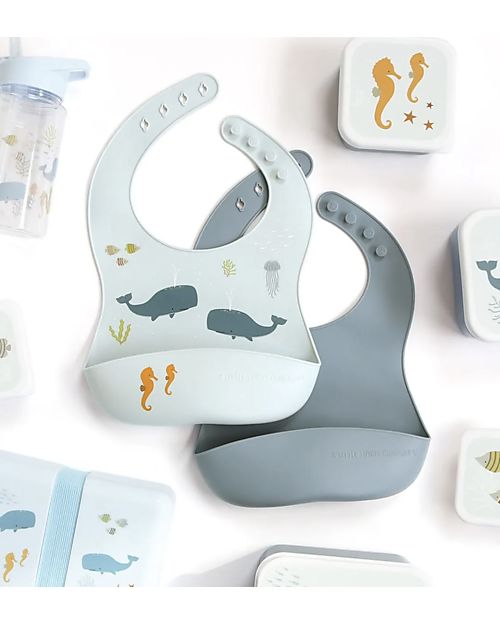 A Little Lovely Company Set of 2 Bibs - Silicone - Ocean Waterproof Bibs