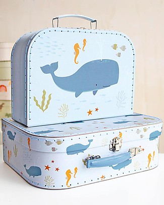A Little Lovely Company Set of 2 Suitcases for toys- Ocean Storage organisers