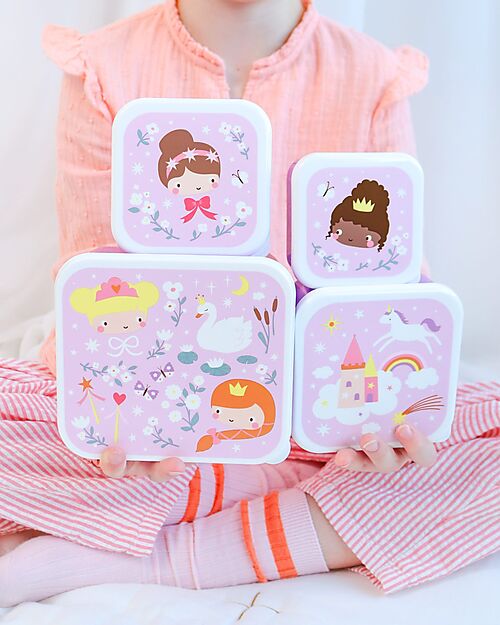 A Little Lovely Company Set of Lunch and Snack Boxes - Princesses Snack Boxes