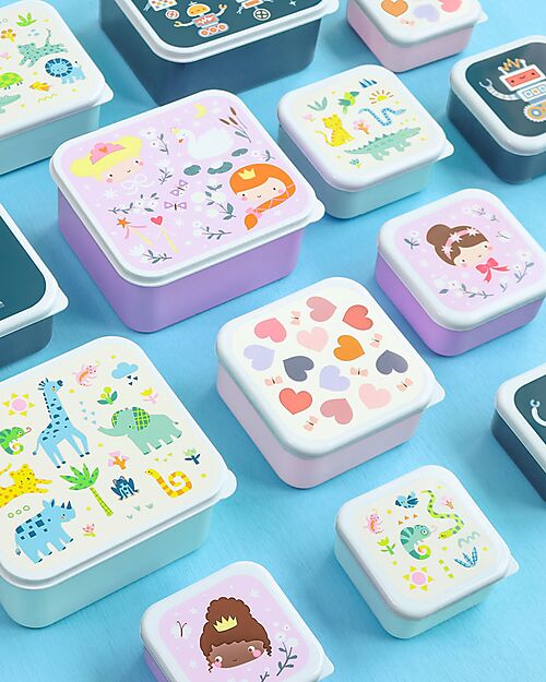 A Little Lovely Company Set of Lunch and Snack Boxes - Princesses Snack Boxes