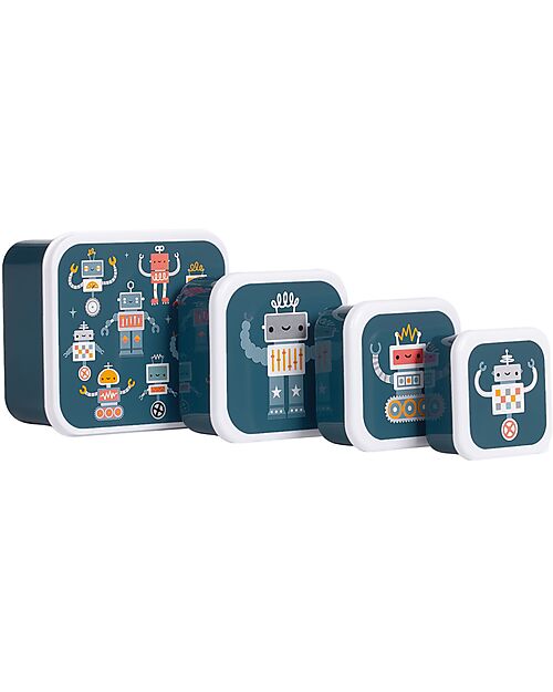 A Little Lovely Company Set of Lunch Boxes and Snack Boxes - Robot Snack Boxes
