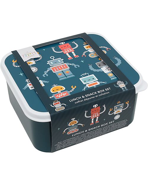 A Little Lovely Company Set of Lunch Boxes and Snack Boxes - Robot Snack Boxes