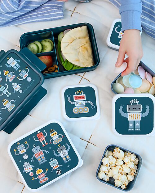 A Little Lovely Company Set of Lunch Boxes and Snack Boxes - Robot Snack Boxes