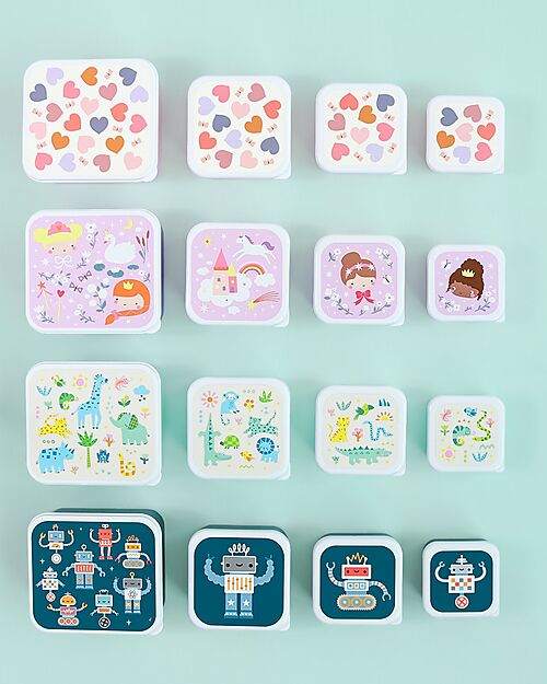 A Little Lovely Company Set of Lunch Boxes and Snack Boxes - Robot Snack Boxes