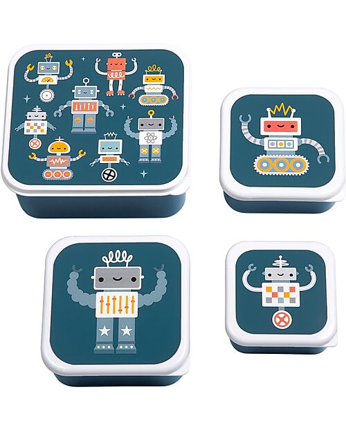 A Little Lovely Company Set of Lunch Boxes and Snack Boxes - Robot Snack Boxes