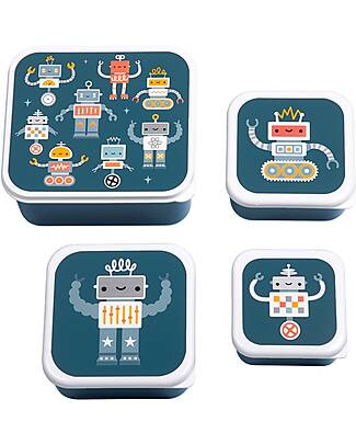 A Little Lovely Company Set of Lunch Boxes and Snack Boxes - Robot Snack Boxes