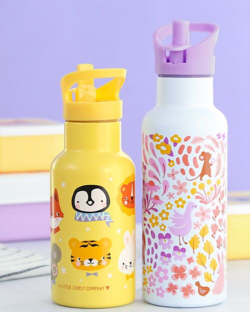 A Little Lovely Company Stainless Steel Drink Bottle - 350ml - Animal Friends Thermos Bottles