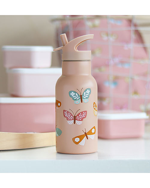 A Little Lovely Company Stainless Steel Drink Bottle - 350ml - Butterflies Thermos Bottles
