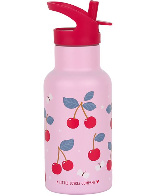A Little Lovely Company Stainless Steel Drink Bottle - 350ml - Cherries Non-Thermal Water Bottles
