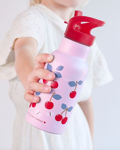 A Little Lovely Company Stainless Steel Drink Bottle - 350ml - Cherries Non-Thermal Water Bottles