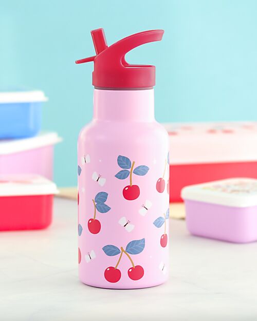 A Little Lovely Company Stainless Steel Drink Bottle - 350ml - Cherries Non-Thermal Water Bottles