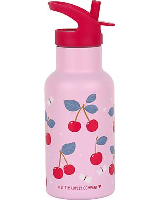 A Little Lovely Company Stainless Steel Drink Bottle - 350ml - Cherries Thermos Bottles