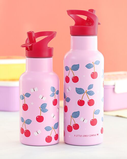 A Little Lovely Company Stainless Steel Drink Bottle - 350ml - Cherries Thermos Bottles
