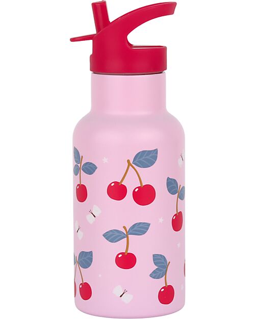 A Little Lovely Company Stainless Steel Drink Bottle - 350ml - Cherries Thermos Bottles