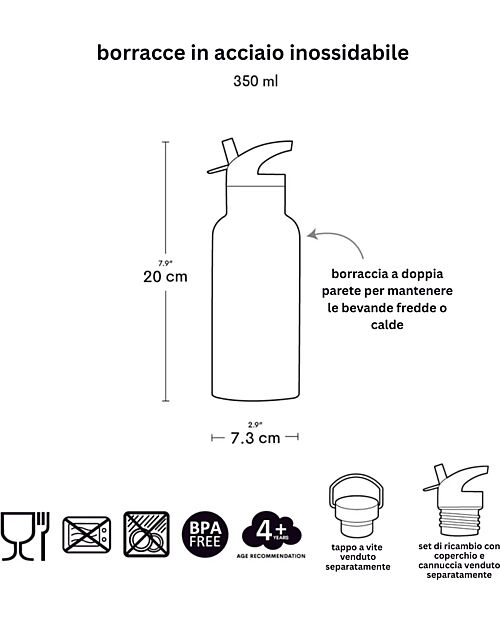 A Little Lovely Company Stainless Steel Drink Bottle - 350ml - Cherries Thermos Bottles