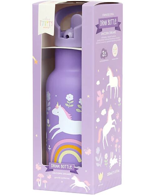 A Little Lovely Company Stainless Steel Drink Bottle - 350ml - Unicorn Dreams Non-Thermal Water Bottles