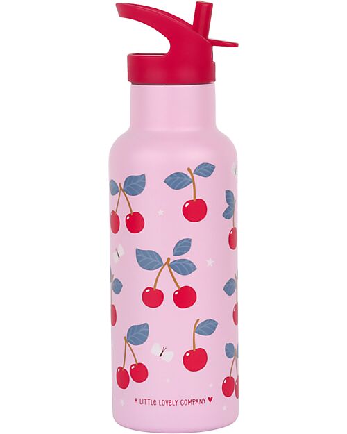 A Little Lovely Company Stainless Steel Drink Bottle - 500 ml - Cherries Non-Thermal Water Bottles