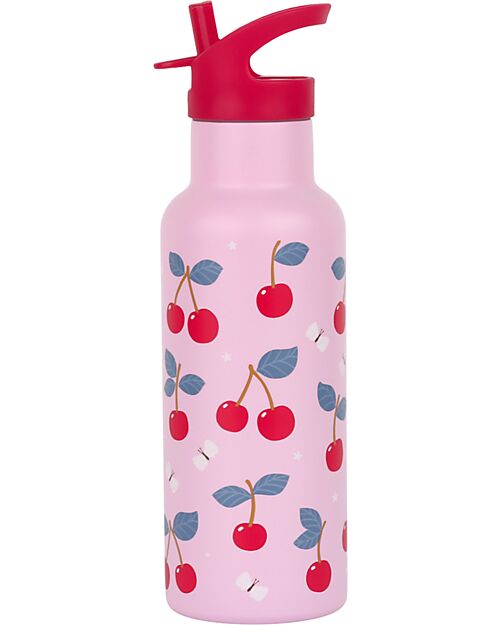 A Little Lovely Company Stainless Steel Drink Bottle - 500 ml - Cherries Non-Thermal Water Bottles