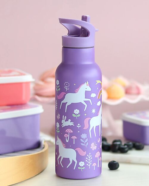 A Little Lovely Company Stainless Steel Drink Bottle - 500 ml - Unicorn Dreams Thermos Bottles