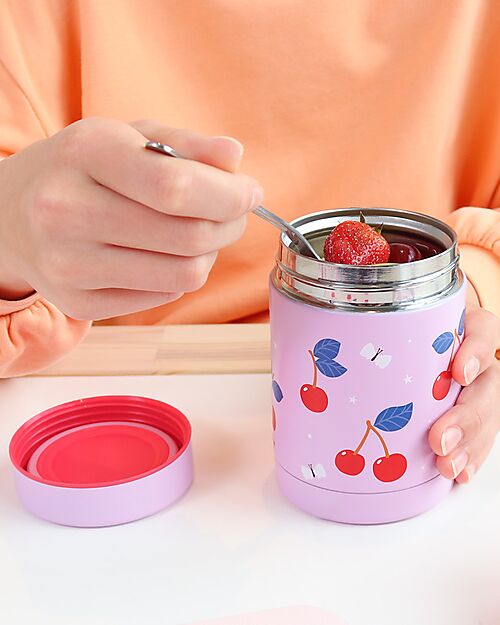 A Little Lovely Company Stainless Steel Food Holder Thermos - 300 ml - Cherries Thermos Bottles