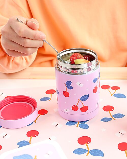 A Little Lovely Company Stainless Steel Food Holder Thermos - 300 ml - Cherries Thermos Bottles