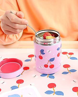 A Little Lovely Company Stainless Steel Food Holder Thermos - 300 ml - Cherries Thermos Bottles
