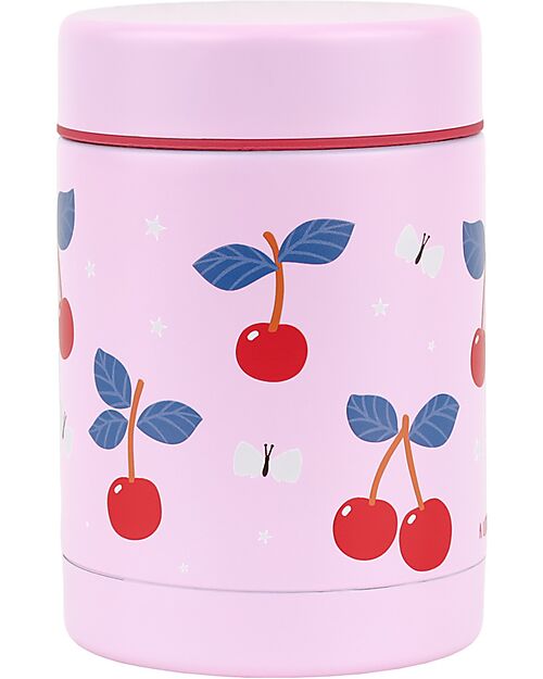 A Little Lovely Company Stainless Steel Food Holder Thermos - 300 ml - Cherries Thermos Bottles