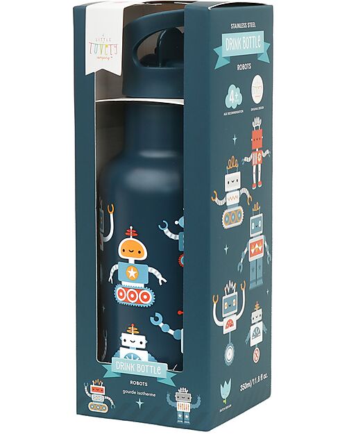 A Little Lovely Company Stainless Steel Insulated Bottle - 350 ml - Robot Thermos Bottles
